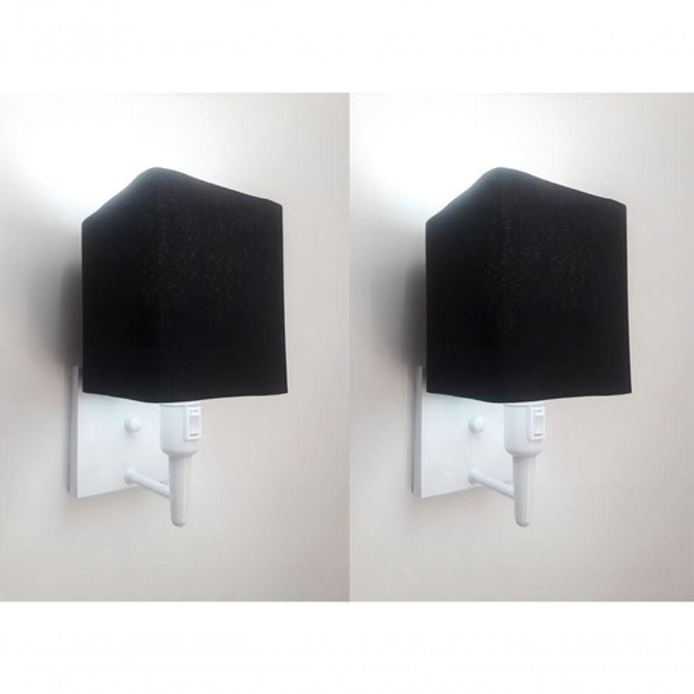 Kit-2 Arandela Quadrada Md-2019 Branco C- Inter Liga E Desl Cúpula Em Tecido Preto - Bivolt - 3