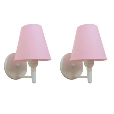 Kit-2 Arandela Cone Md-2004 Base Branco Cúpula Em Tecido 14-14x07cm Rosa Tela - Bivolt