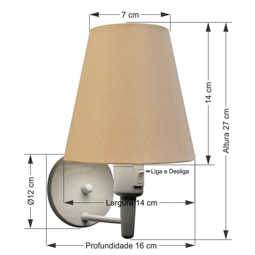 Kit-2 Arandela Cone Md-2013 Branco C- Inter Liga E Desl Cúpula Em Tecido Palha - Bivolt - 3