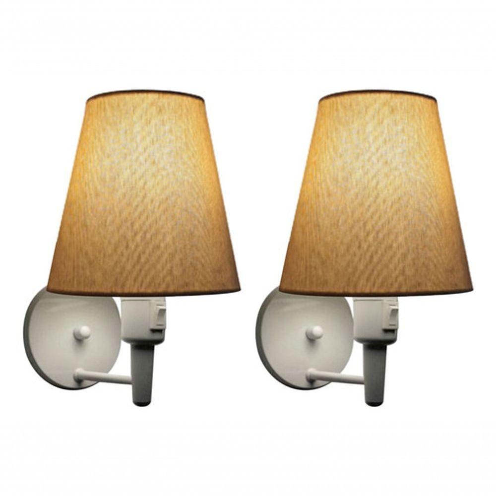 Kit-2 Arandela Cone Md-2013 Branco C- Inter Liga E Desl Cúpula Em Tecido Palha - Bivolt - 5