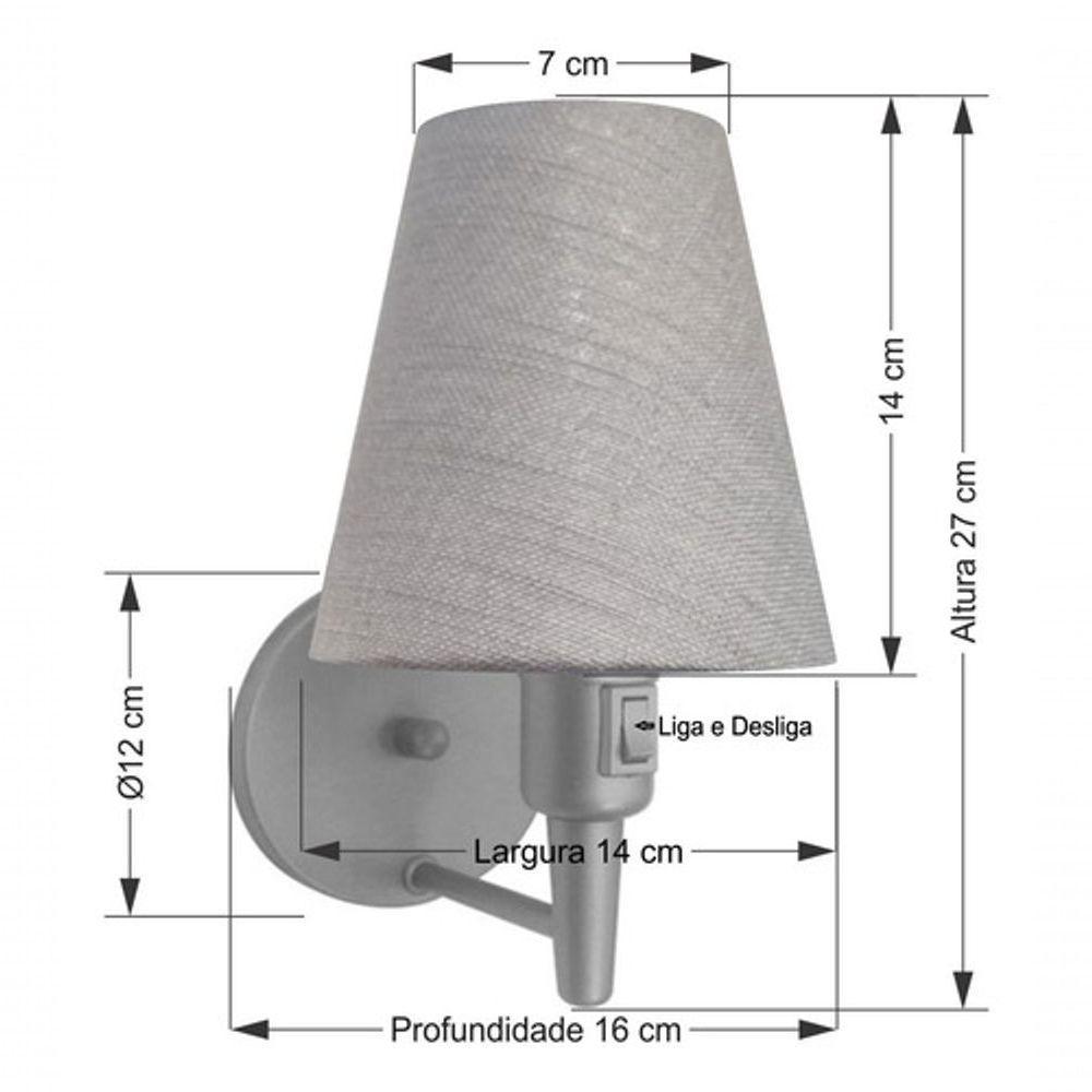 Kit-2 Arandela Cone Md-2013 Cinza C- Inter Liga E Desl Cúpula Em Tecido Cinza - Bivolt - 7