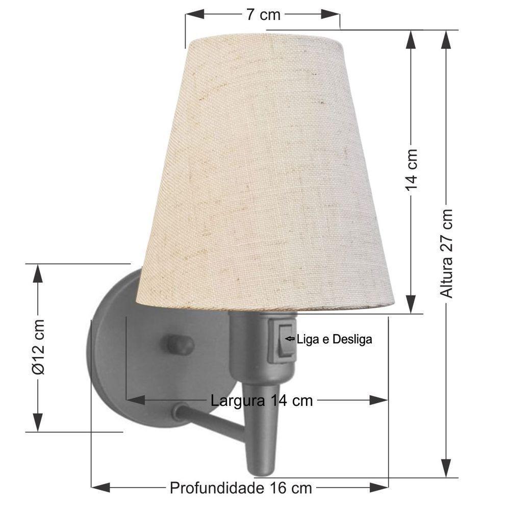 Kit-2 Arandela Cone Md-2013 Cinza C- Inter Liga E Desl Cúpula Em Tecido Rustico Bege - Bivolt - 3