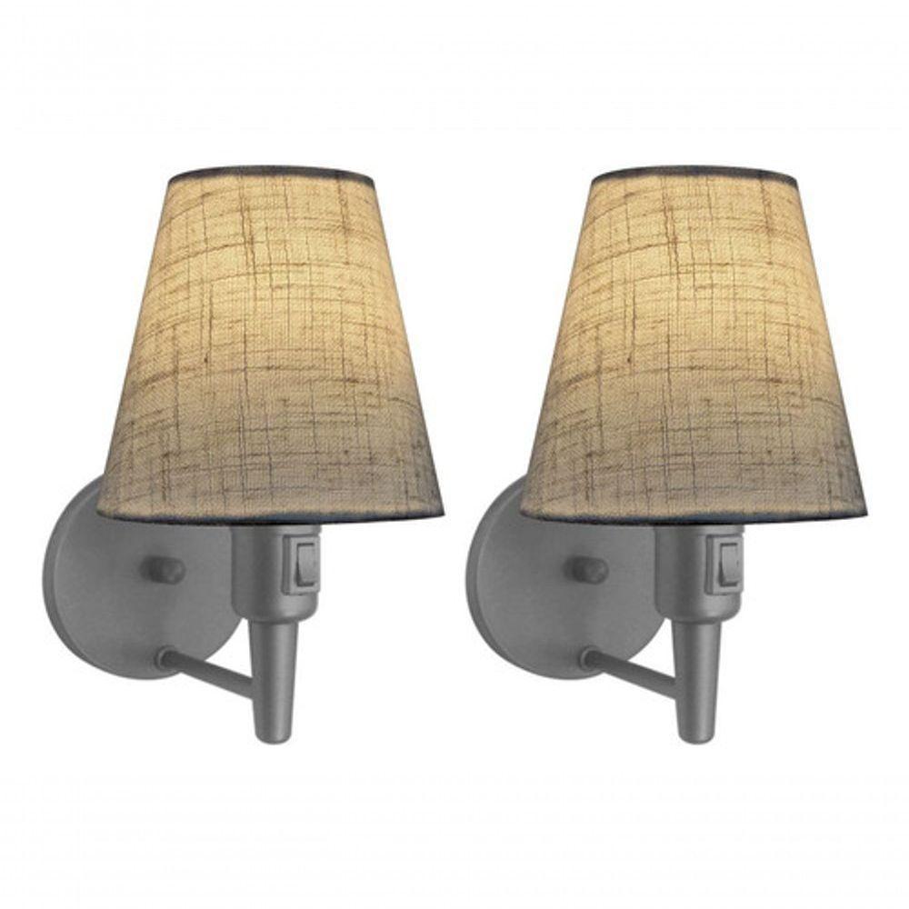 Kit-2 Arandela Cone Md-2013 Cinza C- Inter Liga E Desl Cúpula Em Tecido Rustico Bege - Bivolt - 5