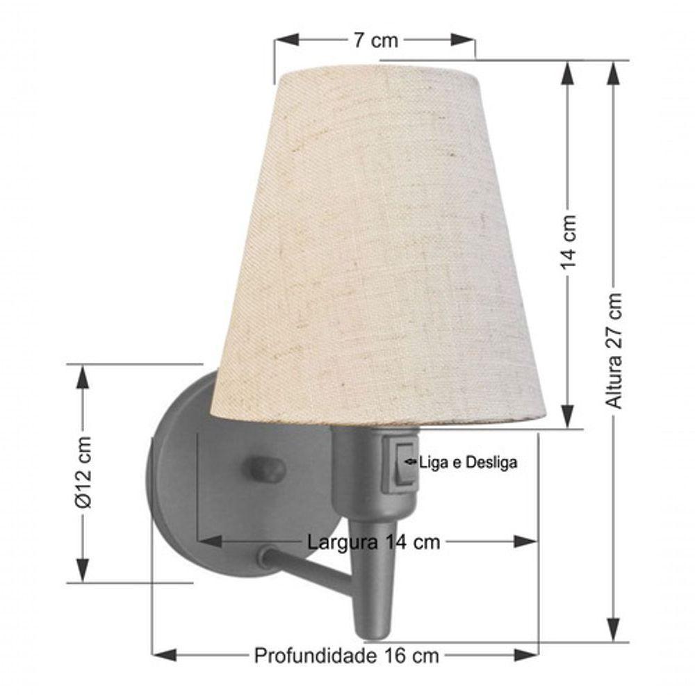 Kit-2 Arandela Cone Md-2013 Cinza C- Inter Liga E Desl Cúpula Em Tecido Rustico Bege - Bivolt - 7