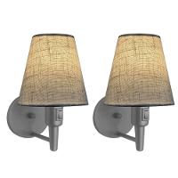 Kit-2 Arandela Cone Md-2013 Cinza C- Inter Liga E Desl Cúpula Em Tecido Rustico Bege - Bivolt - 1