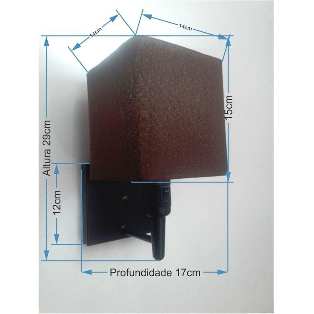 Kit-2 Arandela Quadrada Md-2019 Preto C- Inter Liga E Desl Cúpula Em Tecido Café - Bivolt - 2