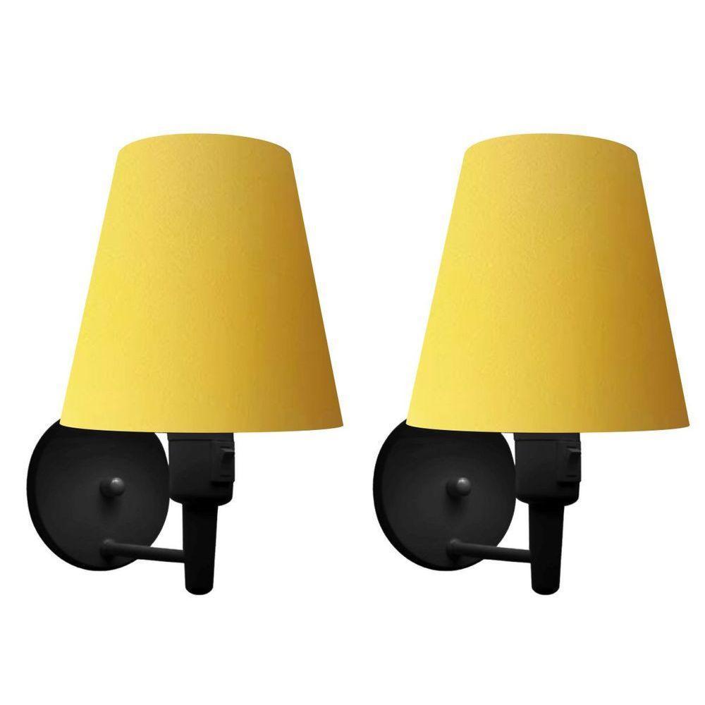 Kit-2 Arandela Cone Md-2013 Preto C- Inter Liga E Desl Cúpula Em Tecido Amarelo - Bivolt - 1