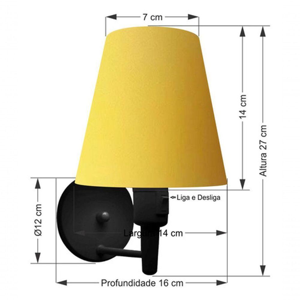 Kit-2 Arandela Cone Md-2013 Preto C- Inter Liga E Desl Cúpula Em Tecido Amarelo - Bivolt - 3