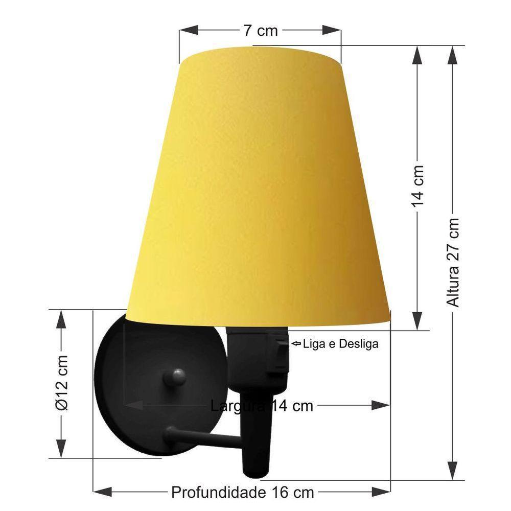 Kit-2 Arandela Cone Md-2013 Preto C- Inter Liga E Desl Cúpula Em Tecido Amarelo - Bivolt - 5