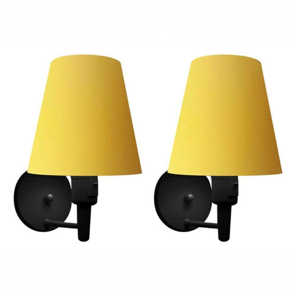 Kit-2 Arandela Cone Md-2013 Preto C- Inter Liga E Desl Cúpula Em Tecido Amarelo - Bivolt - 6