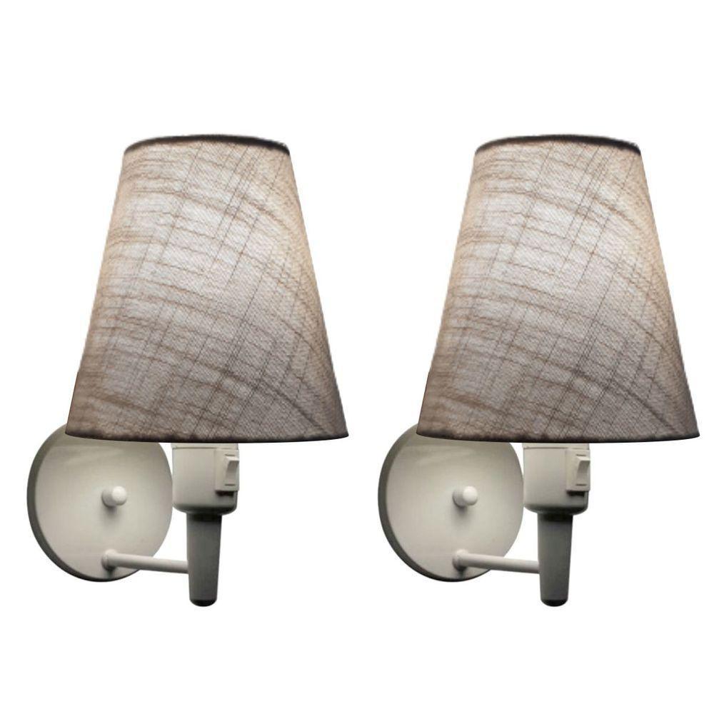 Kit-2 Arandela Cone Md-2013 Branco C- Inter Liga E Desl Cúpula Em Tecido Cinza - Bivolt - 1