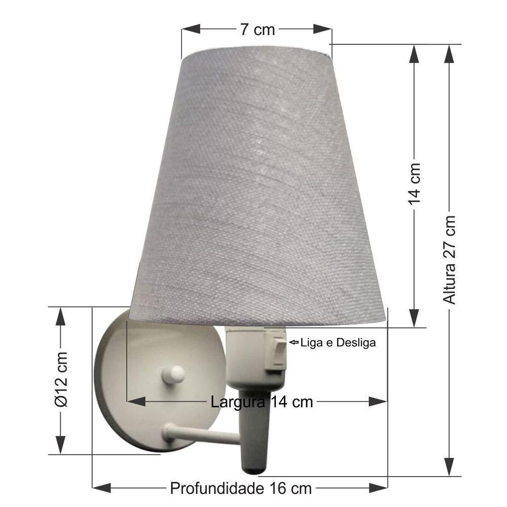 Kit-2 Arandela Cone Md-2013 Branco C- Inter Liga E Desl Cúpula Em Tecido Cinza - Bivolt - 3