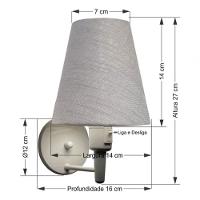 Kit-2 Arandela Cone Md-2013 Branco C- Inter Liga E Desl Cúpula Em Tecido Cinza - Bivolt - 7