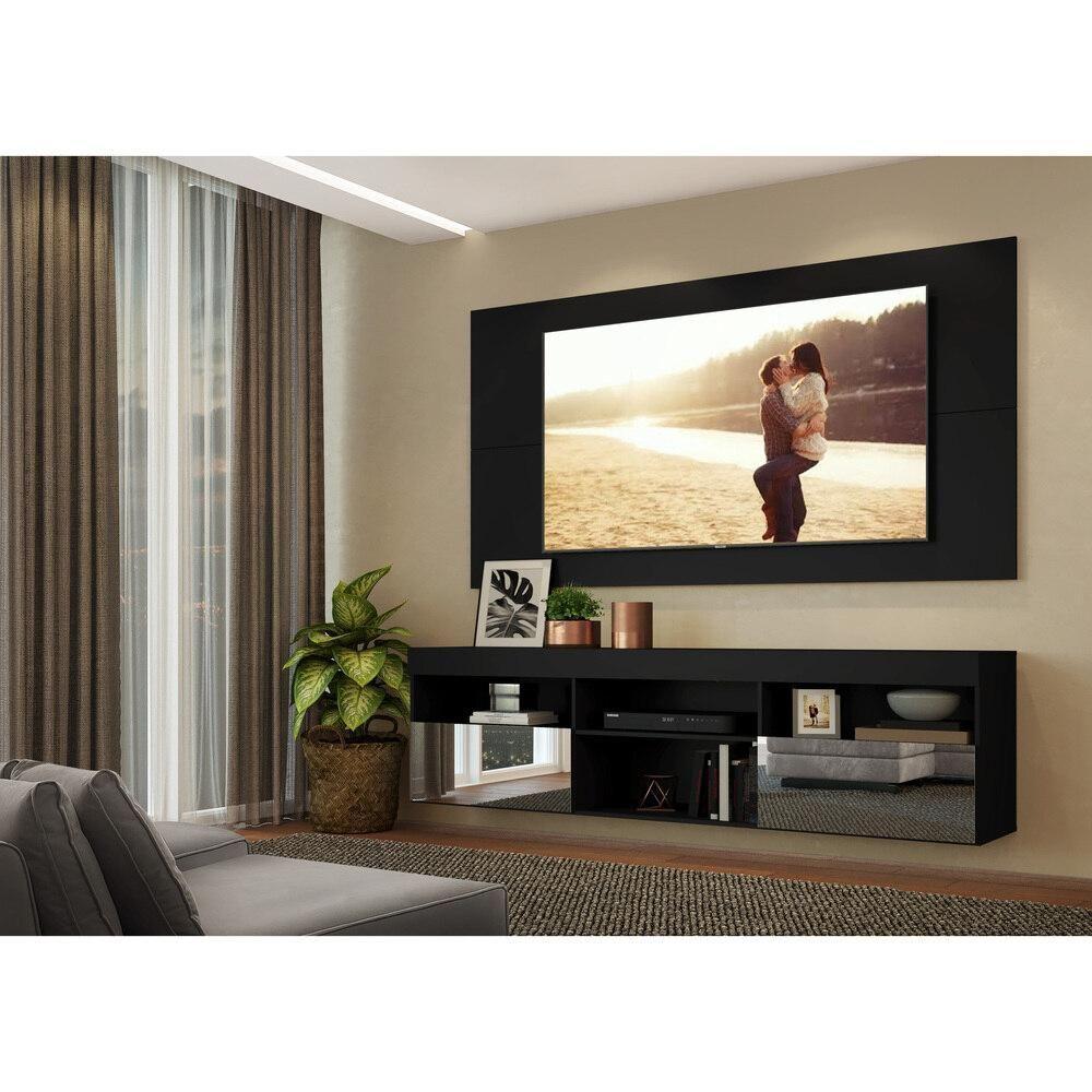 Rack Com Painel Tv 65" Suspenso Com Espelho Flórida Multimóveis V3322 Preto Preto - 2
