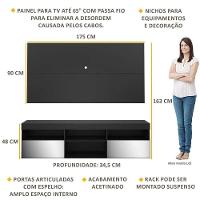 Rack Com Painel Tv 65" Suspenso Com Espelho Flórida Multimóveis V3322 Preto Preto - 6