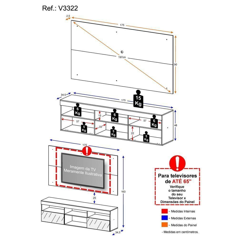Rack Com Painel Tv 65" Suspenso Com Espelho Flórida Multimóveis V3322 Duna Duna - 5