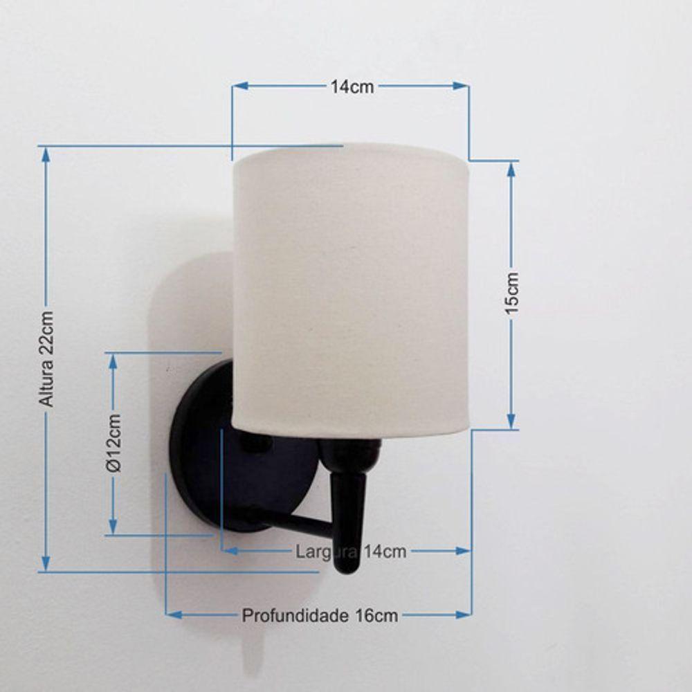 Arandela Cilíndrica Vivare Md-2009 Base Preto Cúpula Em Tecido - Bivolt Preta-algodão-crú 127/220v - 5