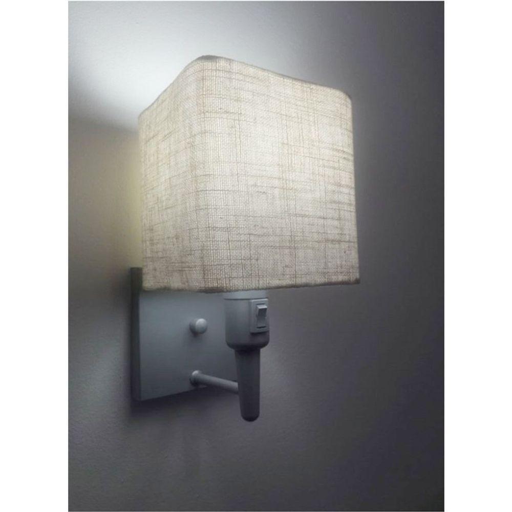 Arandela Quadrada Vivare Md-2019 Base Cinza Com Interruptor E Cúpula Em Tecido - Bivolt Cinza-rustico-bege 127-220v - 1