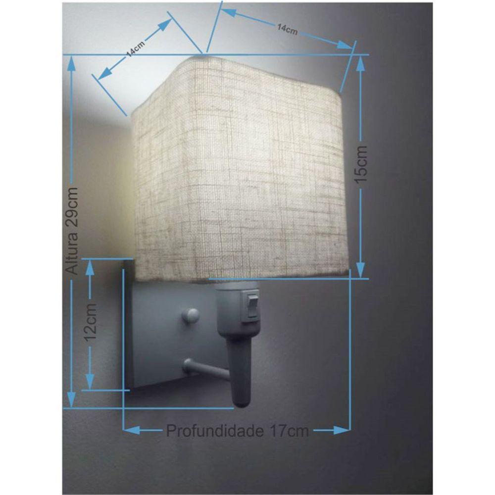 Arandela Quadrada Vivare Md-2019 Base Cinza Com Interruptor E Cúpula Em Tecido - Bivolt Cinza-rustico-bege 127-220v - 2