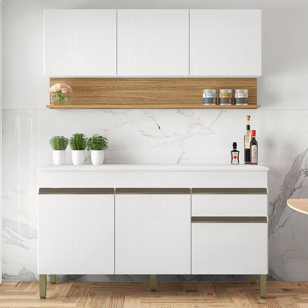 Balcao Com Tampo E Armario Aereo 150 Cm Line Supremo Cp Freijo Ktp - 2