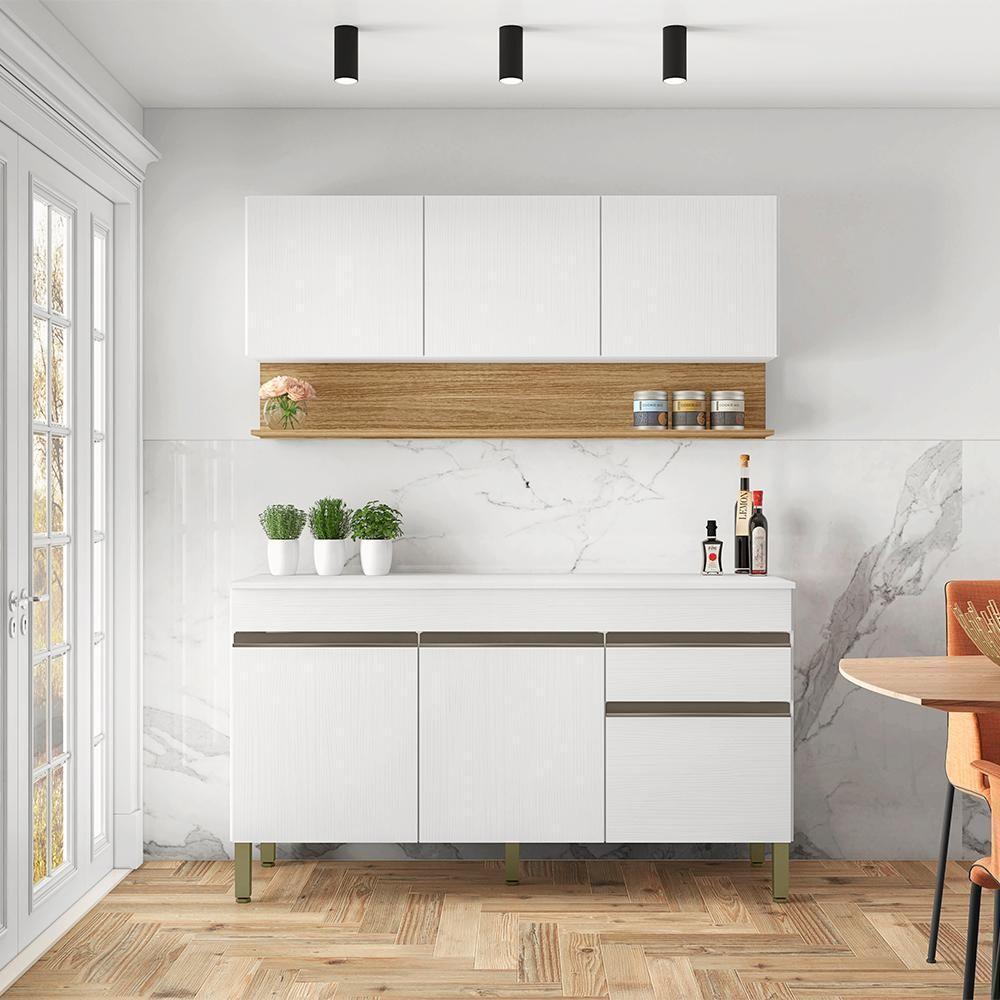 Balcao Com Tampo E Armario Aereo 150 Cm Line Supremo Cp Freijo Ktp - 3