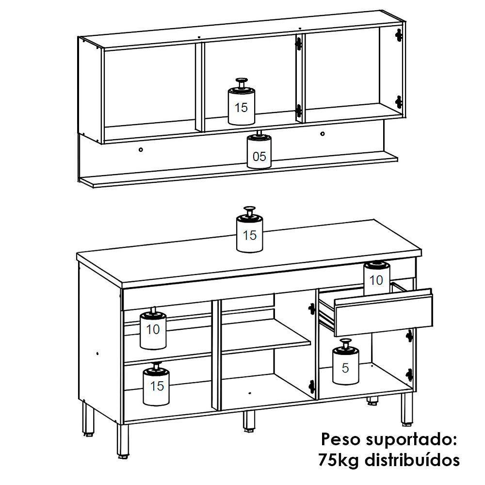 Balcao Com Tampo E Armario Aereo 150 Cm Line Supremo Cp Freijo Ktp - 4