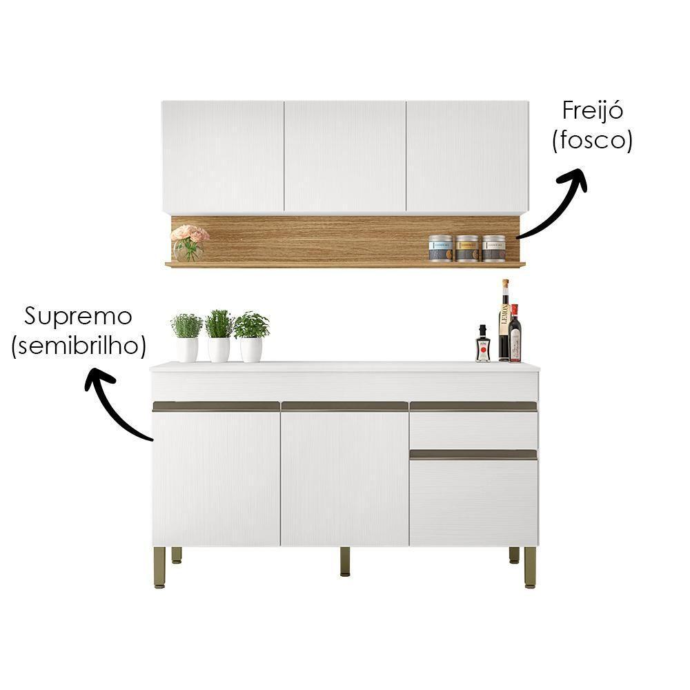 Balcao Com Tampo E Armario Aereo 150 Cm Line Supremo Cp Freijo Ktp - 5