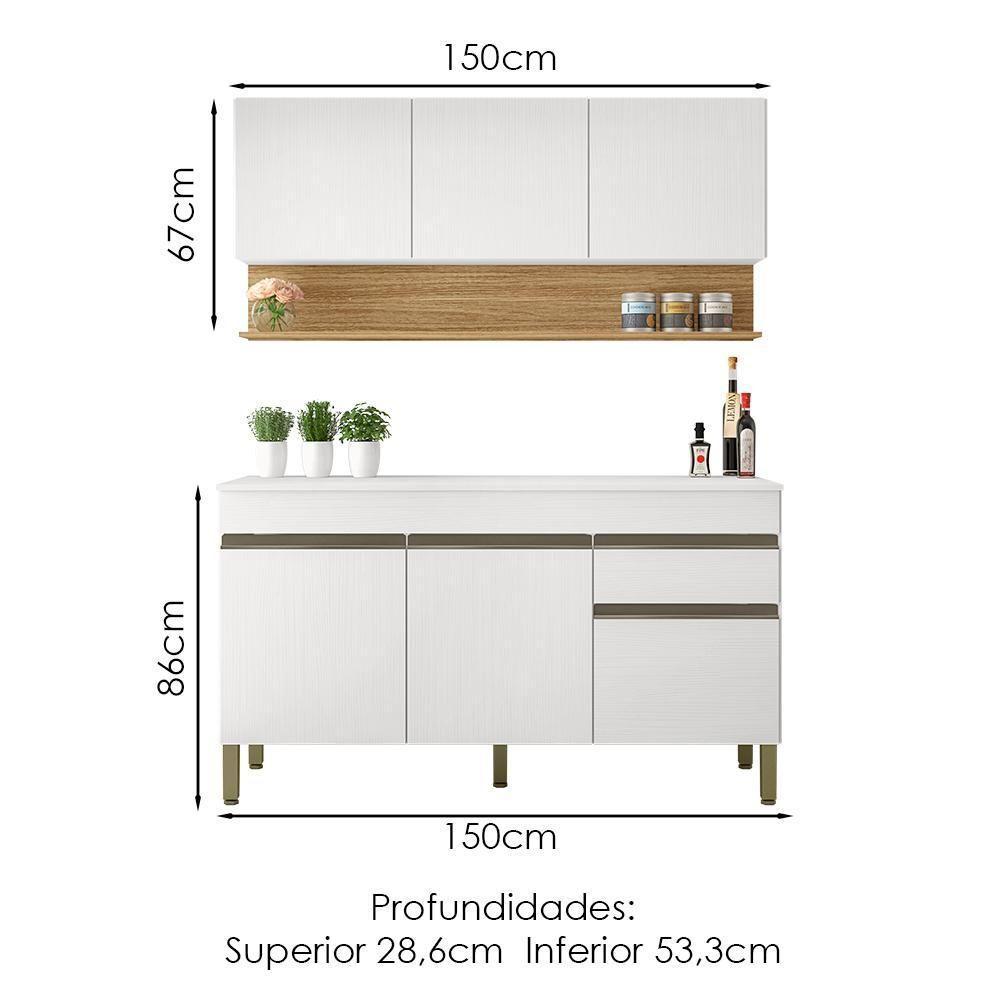 Balcao Com Tampo E Armario Aereo 150 Cm Line Supremo Cp Freijo Ktp - 7