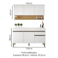 Balcao Com Tampo E Armario Aereo 150 Cm Line Supremo Cp Freijo Ktp - 7