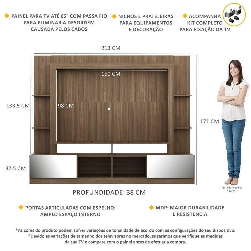 Rack Painel Suporte Tv 65'' Espelho Madeirado - 7