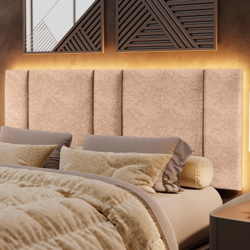 Cabeceira Modulada Casal Queen 160 Cm Com Led Boucle Bege Vconcept - 2