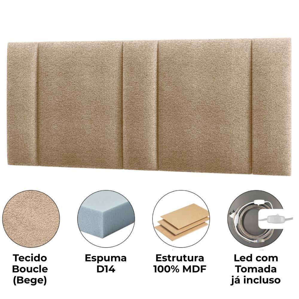 Cabeceira Modulada Casal Queen 160 Cm Com Led Boucle Bege Vconcept - 5