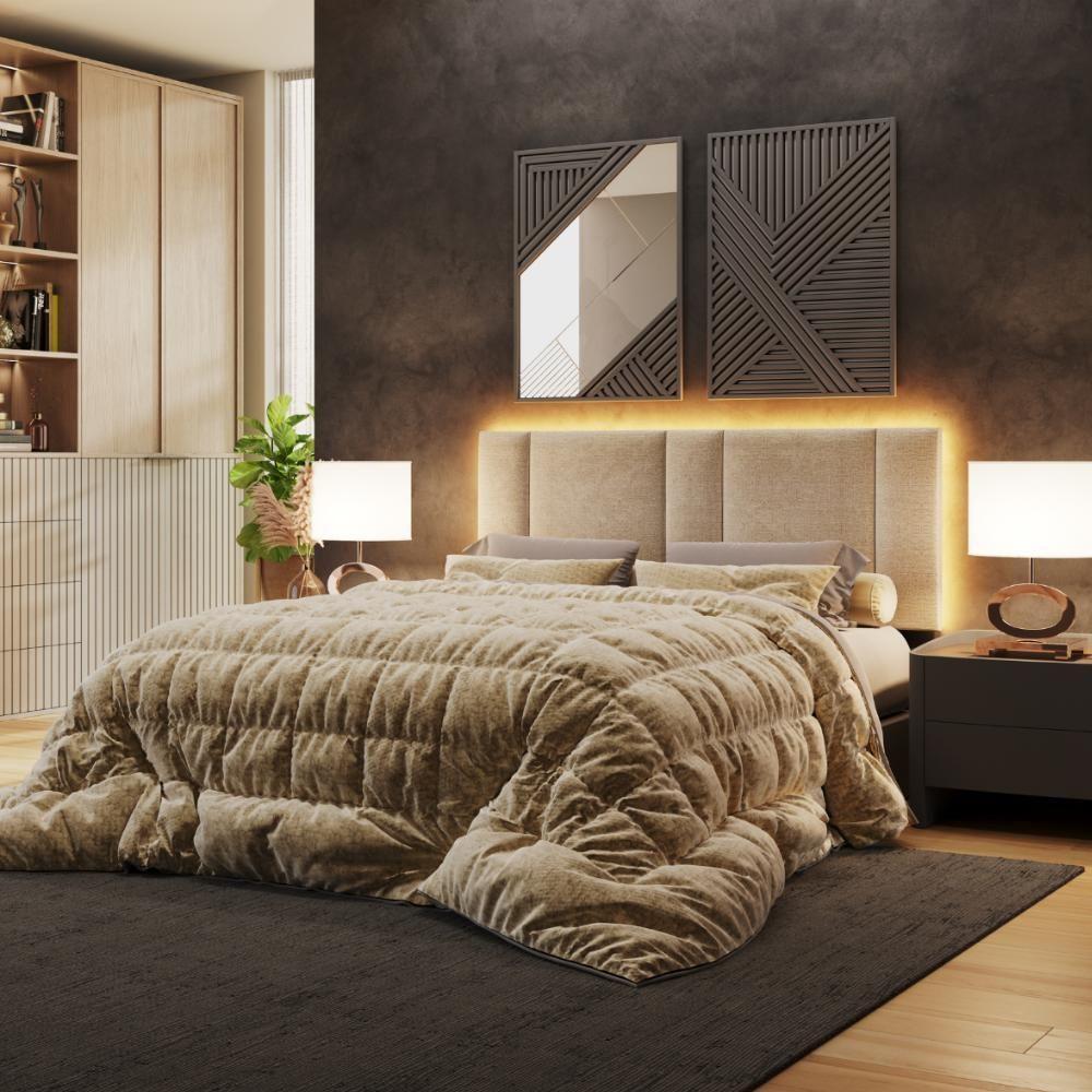 Cabeceira Modulada Casal Queen 160 Cm Com Led Boucle Bege Vconcept - 9