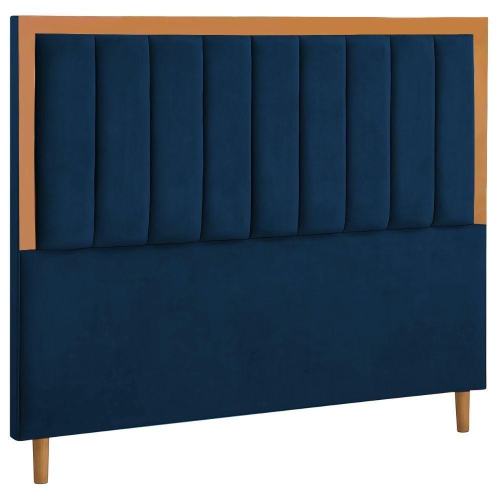 Cabeceira Estofada Queen Paris Veludo Azul 160 Cm - 1