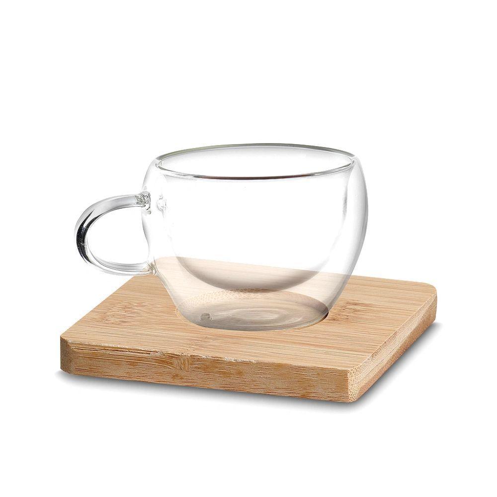 Conjunto Clássico 2 Xícaras De Café Com Base De Bambu - 1