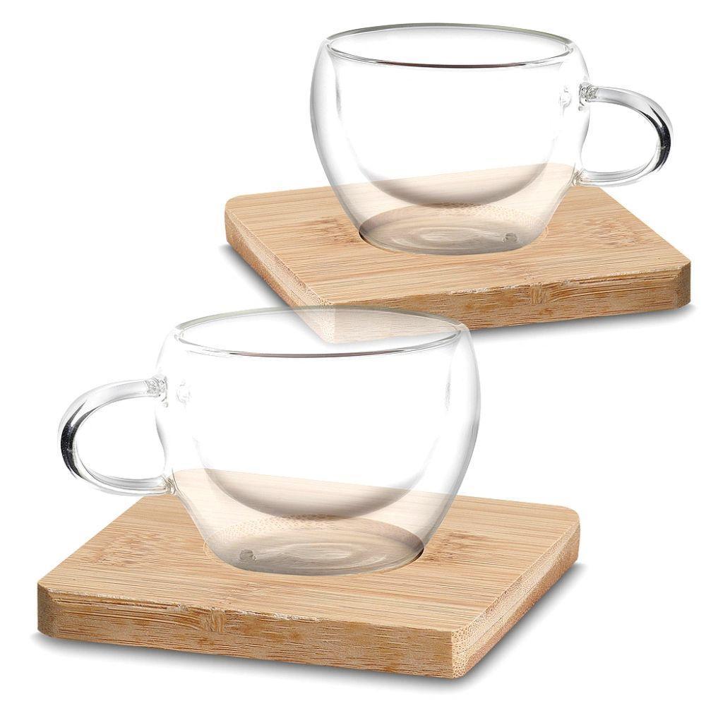 Conjunto Clássico 2 Xícaras De Café Com Base De Bambu - 2