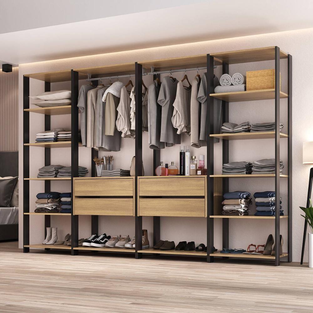Closet Aberto Modulado Arara Organizadora Com Cabideiro 270cm Allegra Multimóveis Mp4390 Preto/madeirado - 1