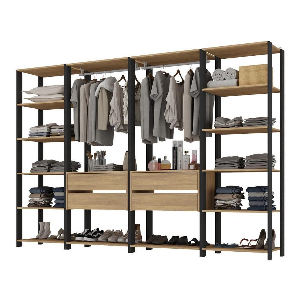 Closet Aberto Modulado Arara Organizadora Com Cabideiro 270cm Allegra Multimóveis Mp4390 Preto/madeirado - 2