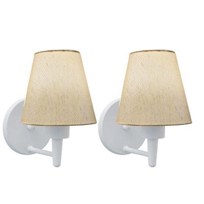 Kit-2 Arandela Cone Md-2004 Base Branco Cúpula Em Tecido 14-14x07cm Linho Bege - Bivolt