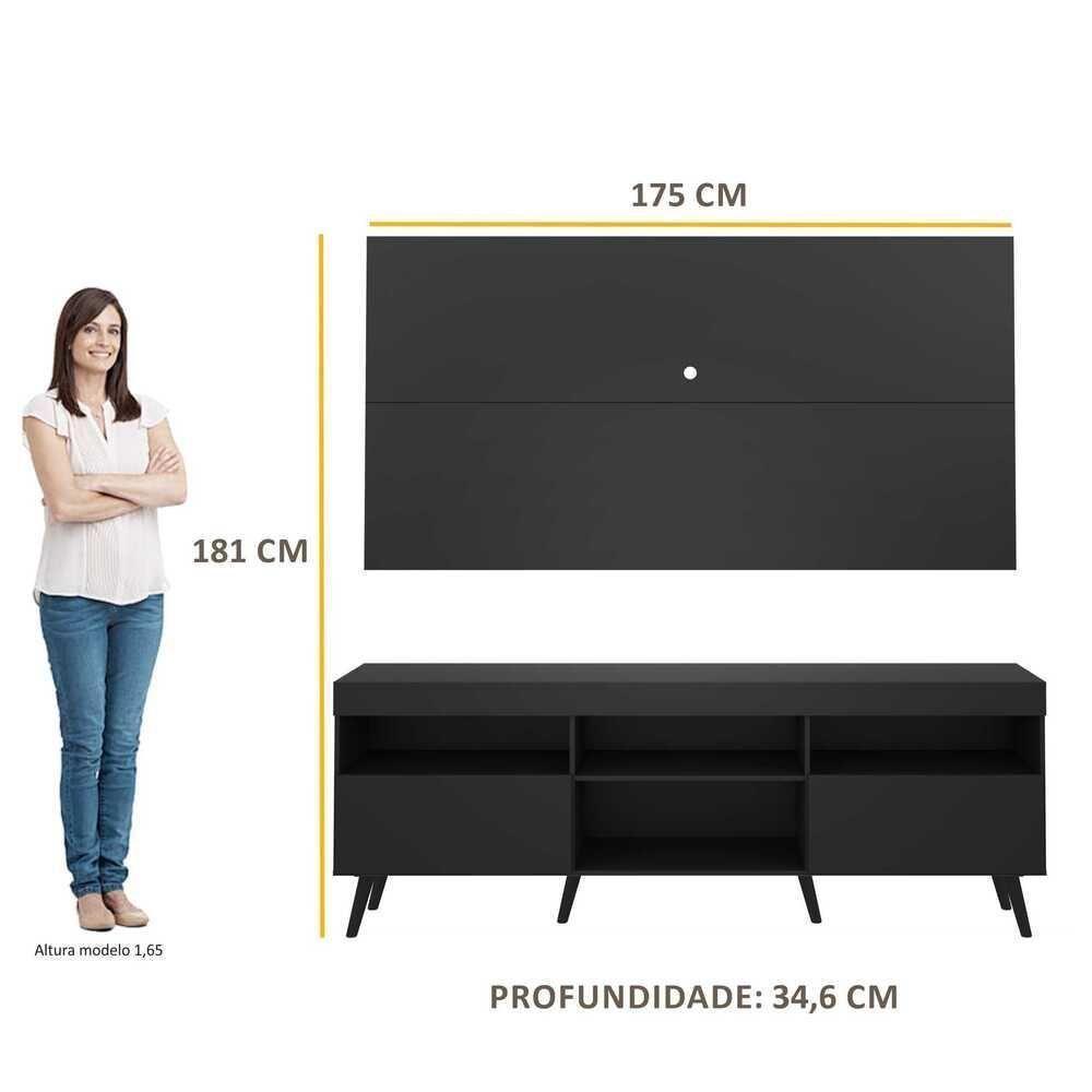 Rack Com Painel Tv 65" Retrô Flórida Multimóveis V3133 Preto Preto - 4