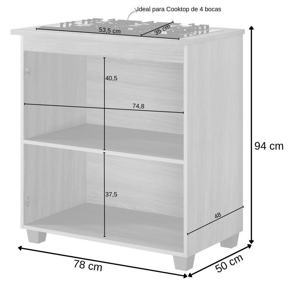 Balcão Para Cooktop 4 Bocas Fox Cinamomo Off White Arte Móveis - 3
