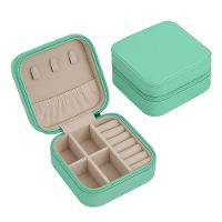 Porta-joias De Viagem Compacto Com Zíper – Couro Sintético, Compartimentos Para Anéis, Colares E Brincos Verde - 1