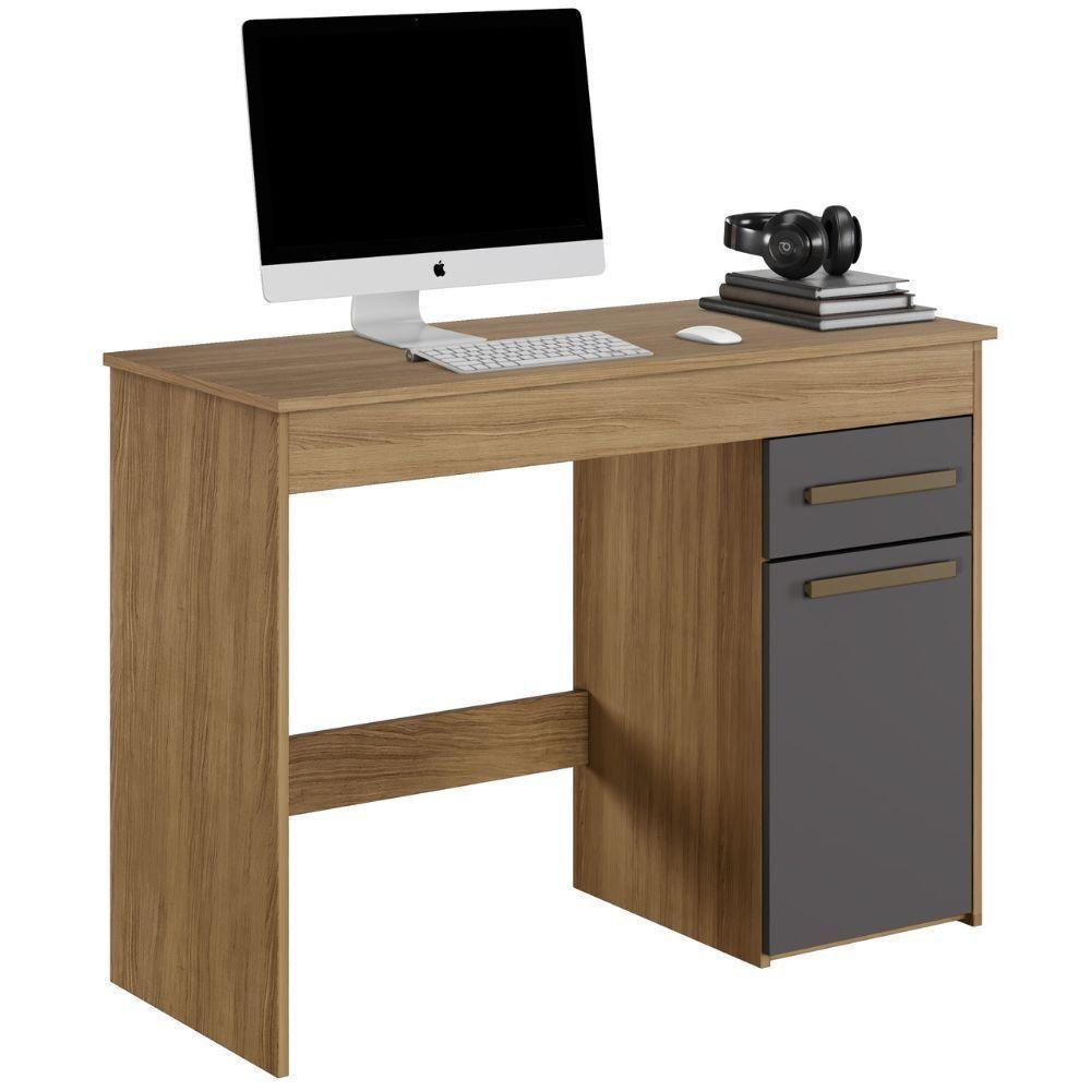 Escrivaninha Atenas 1 Porta 1 Gaveta Cinamomo Grafite Arte Móveis - 1