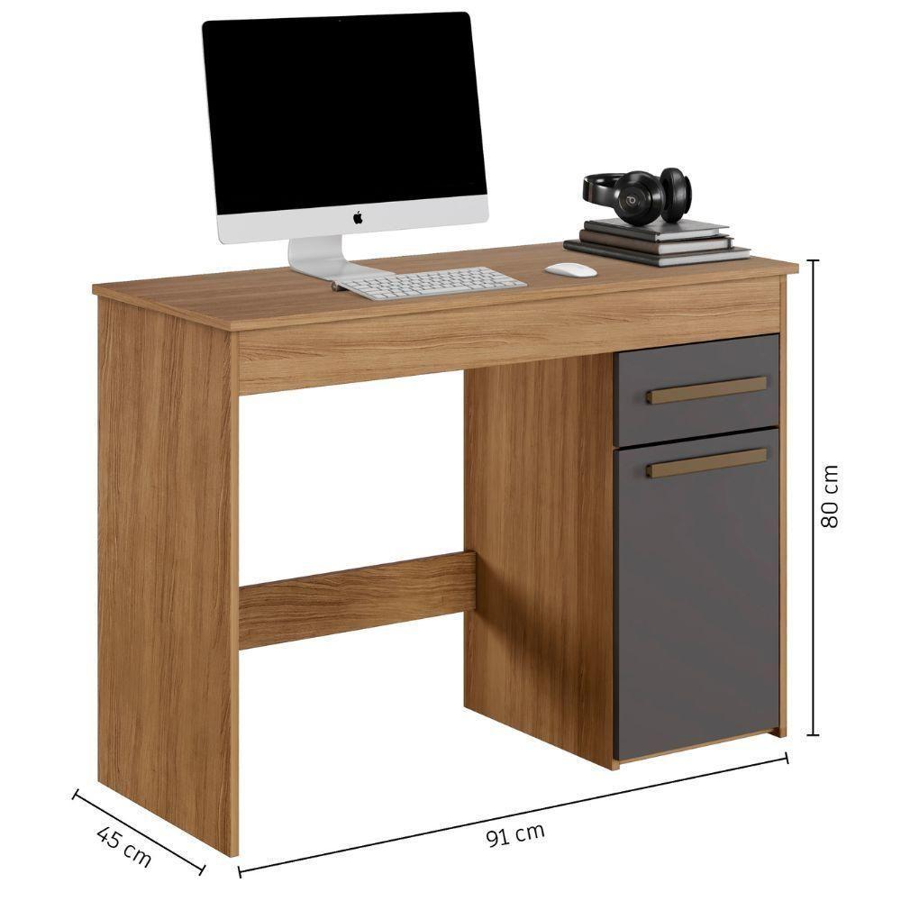 Escrivaninha Atenas 1 Porta 1 Gaveta Cinamomo Grafite Arte Móveis - 3