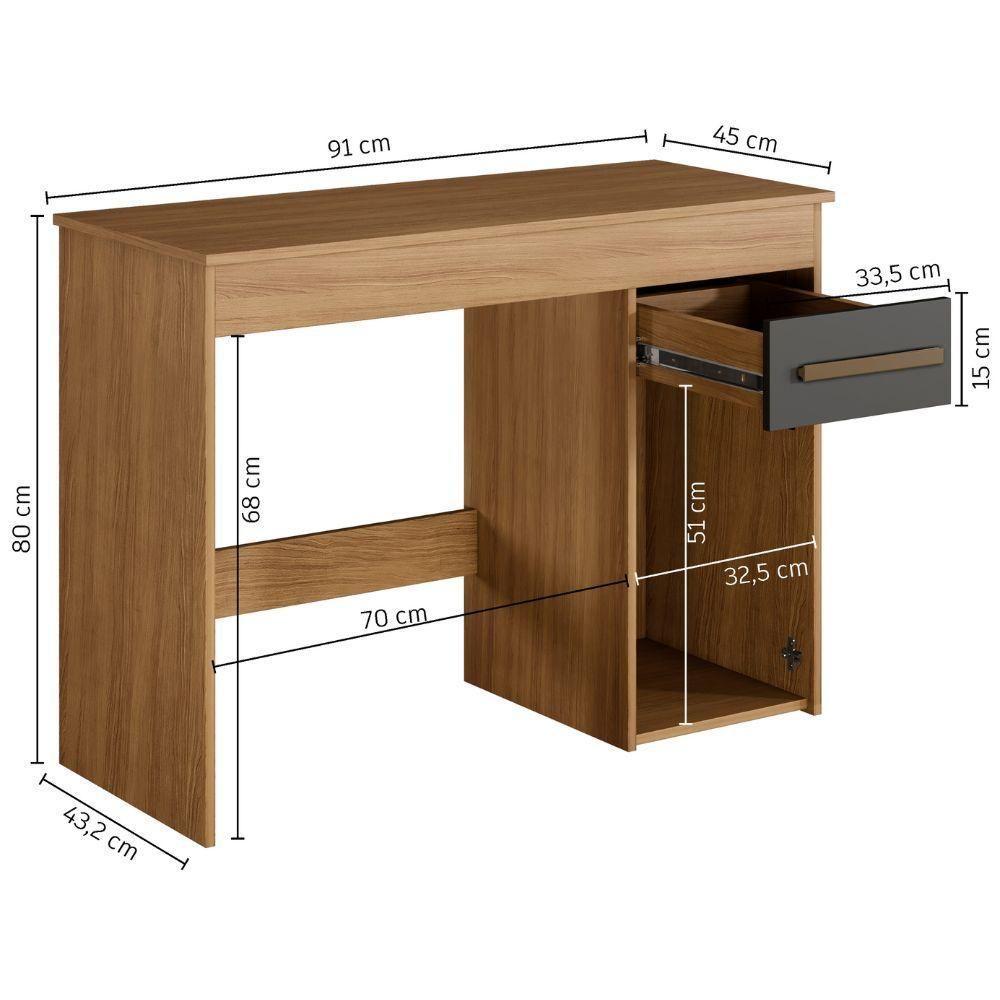 Escrivaninha Atenas 1 Porta 1 Gaveta Cinamomo Grafite Arte Móveis - 4