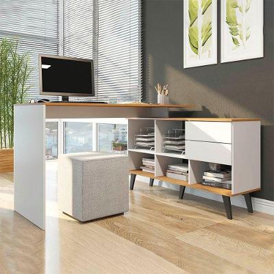 Escrivaninha C Estante Nicho 145x128cm 2 Gavetas Menu Móveis Branco