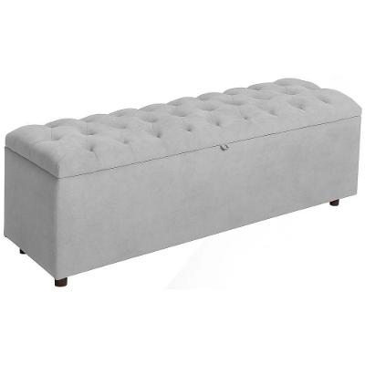 Baú Recamier Rominha Veludo Cinza 160 Cm