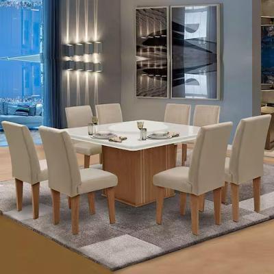 Conjunto Sala De Jantar Mesa Tampo Giratório 8 Cadeiras Siena Amsterdã Dobuê Cedro Off Areia - Marrom