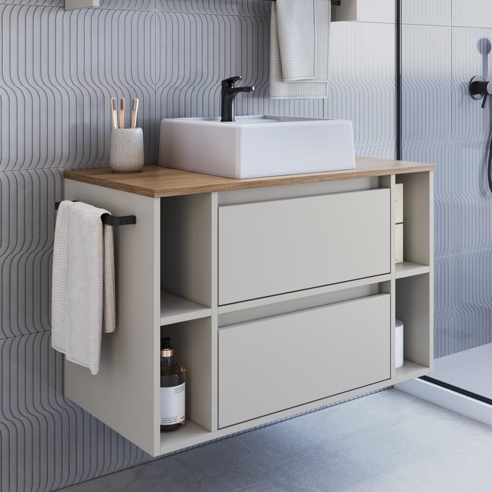 Gabinete Para Banheiro Com Cuba 01 Porta 80cm Mel Arenas Proddy Mel - 2