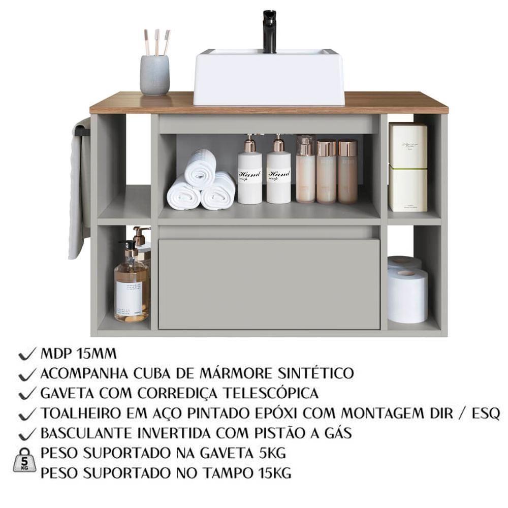 Gabinete Para Banheiro Com Cuba 01 Porta 80cm Mel Arenas Proddy Mel - 4